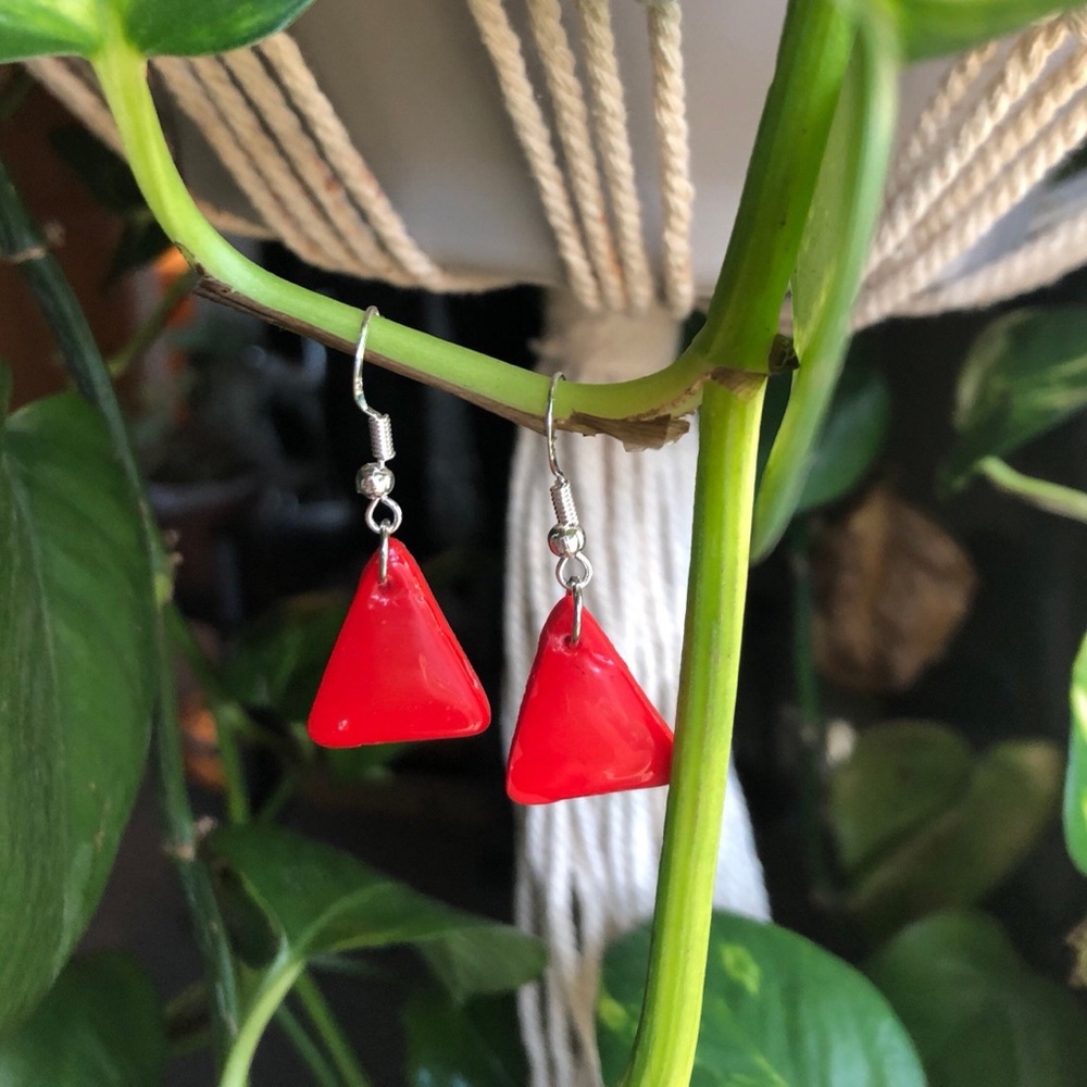 Red triangle earrings